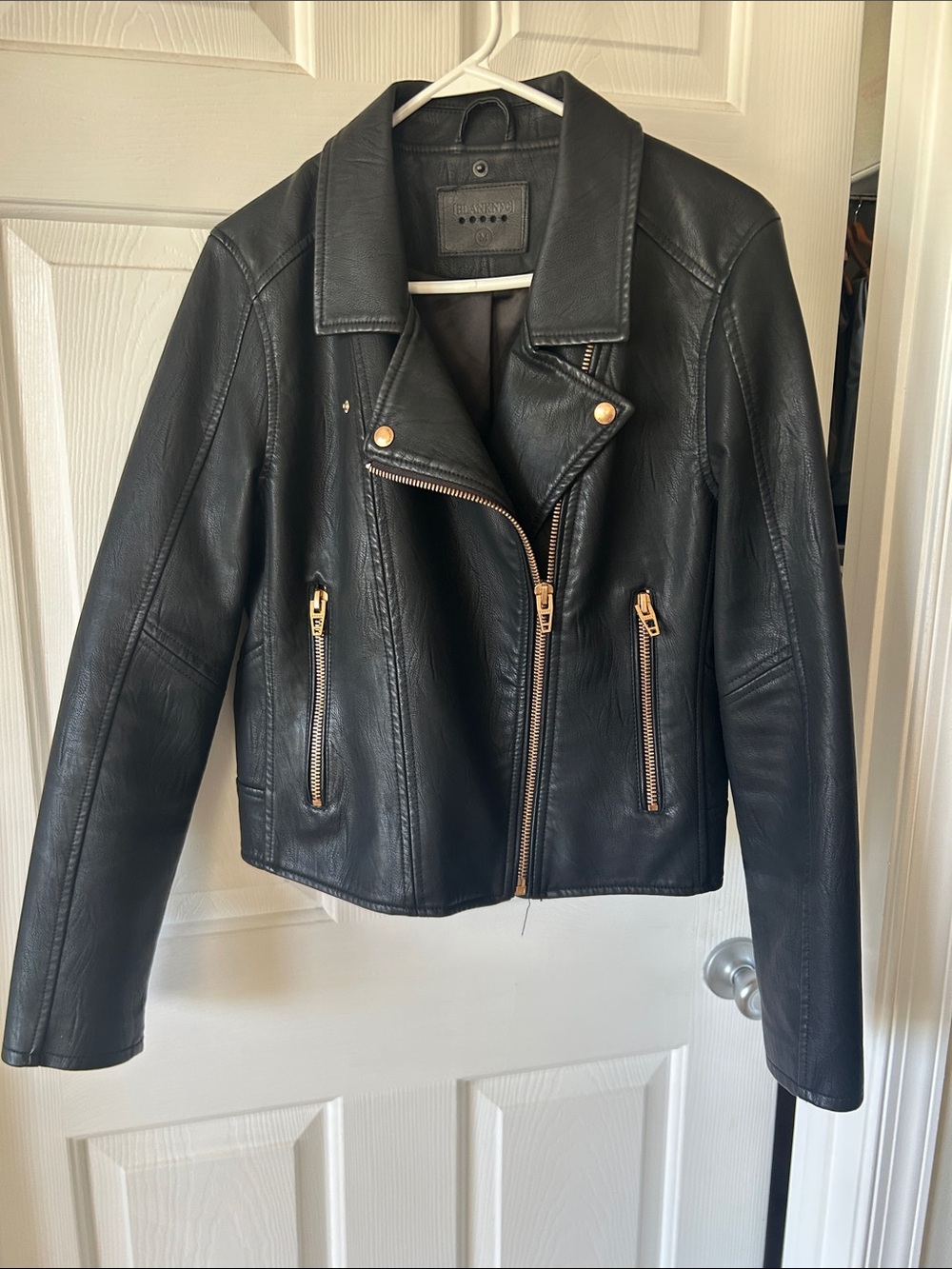 Blank NYC Black Leather Moto Jacket with Gold Hardware